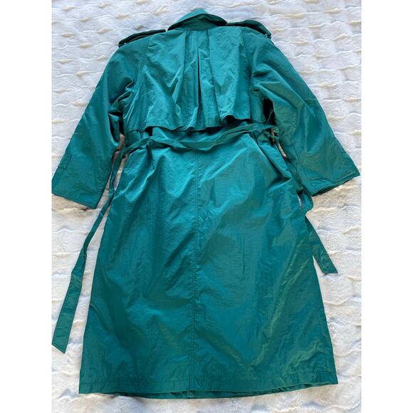 🔥Vintage 80s Maggie Lawrence Double Breasted Long Rain Trench Coat Quilt Line - Picture 7 of 16